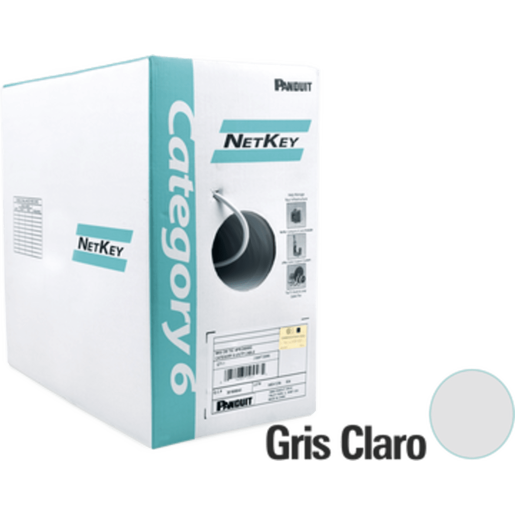 Bobina de Cable UTP de 305 Metros (1000 Pies) de Cobre, NetKey, Gris Claro, Categoría 6 (24 AWG), 1000Mbps, Riser (CMR), de 4 Pares