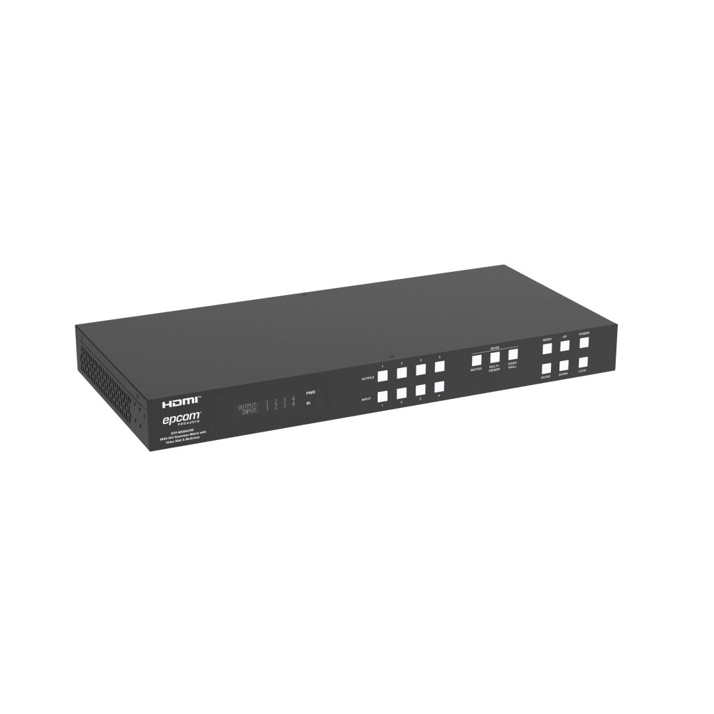 Switch de Video Matrix 4x4 HDMI 2.0 | 18Gbps Ancho de Banda | 4K2K@60Hz Resolución | 4 Entradas 4 Salidas HDMI | Audio LPCM y Dolby Digital | Control TCP-IP y RS-232 | Conectores Phoenix para Audio | Metal Enclosure