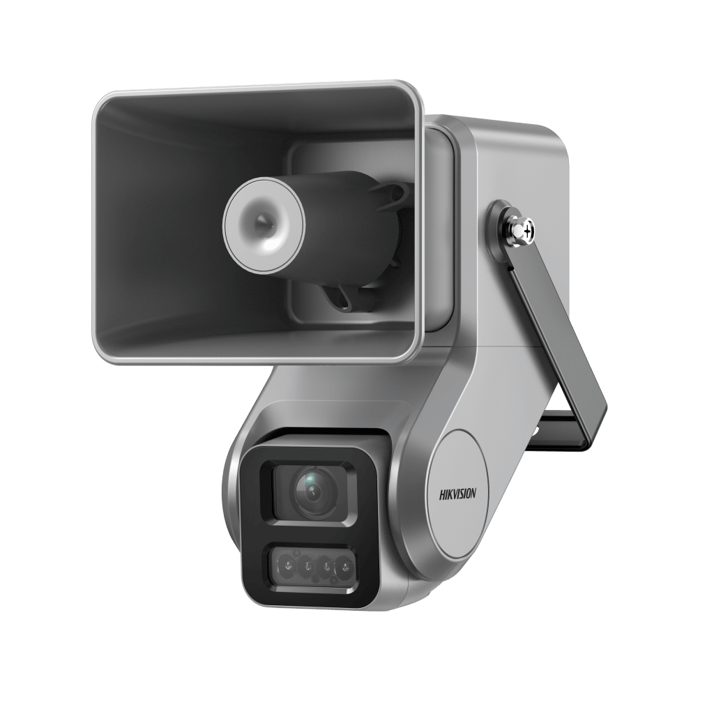Cámara IP 4 Megapixel + Bocina IP Integrada / Lente Motorizado 2.8 a 12 mm / 7 Watts de Potencia / Exterior IP67 / PoE+ / Metal / DualLight (50 mts IR 20 mts Luz Blanca) /2 Micrófonos Integrados / MicroSD